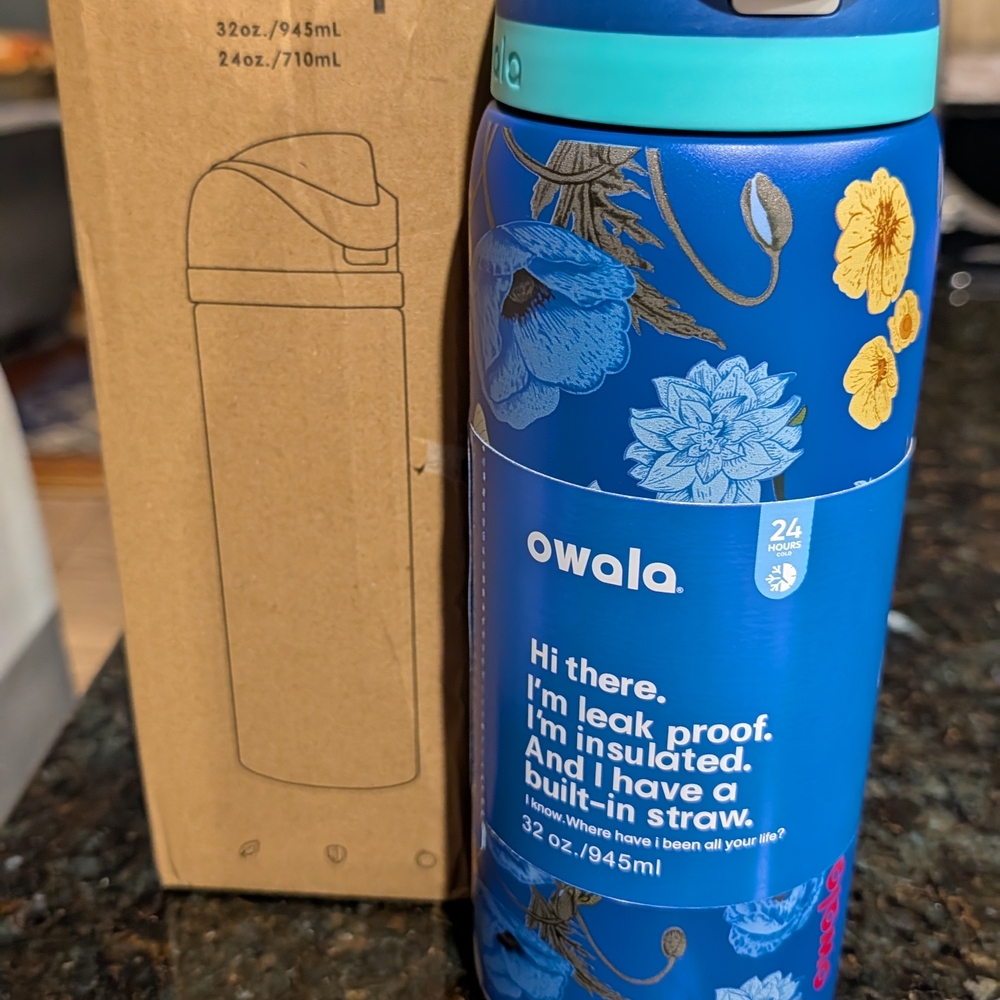Owala Blue Insulated Water Bottle with Straw